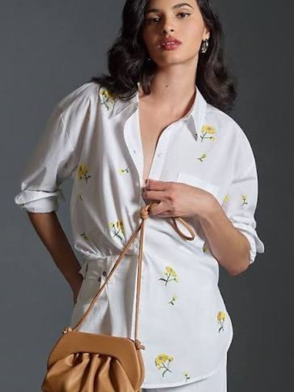 Maeve by Antropologie The Bennet Buttondown White Shirt Embroidered size Small